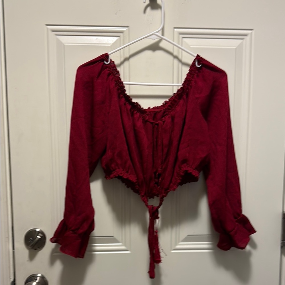SHEIN Burgundy Ruffled Blouse